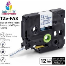 Compatible Brother TZe-FA3 Blue on White Fabric Iron-on Label Tape – 12 mm